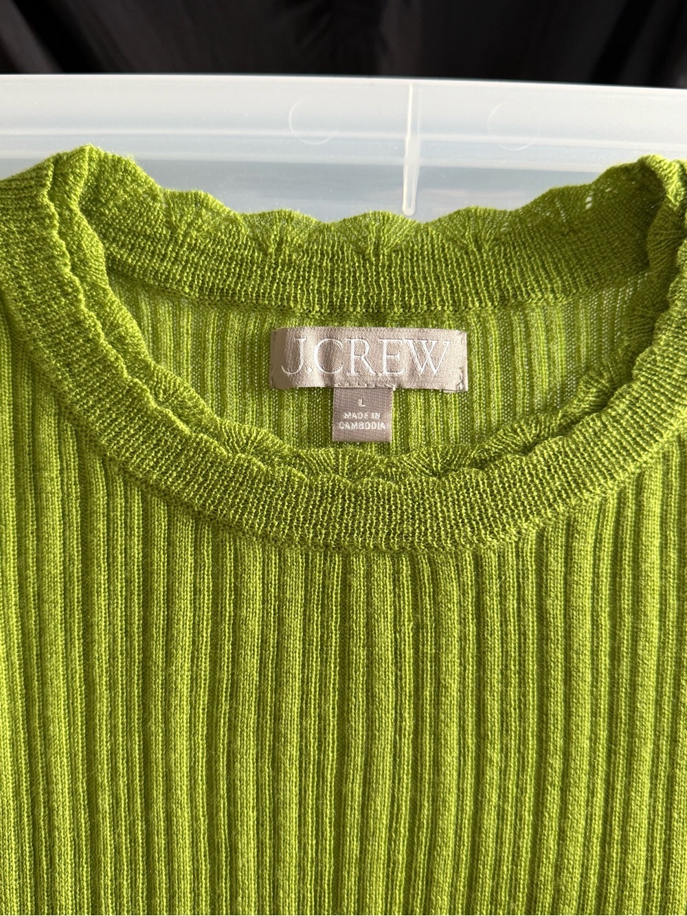 NWOT J.Crew Ribbed Long-Sleeve Crewneck Wool Sweater Pear Green Sz L - Picture 4 of 12